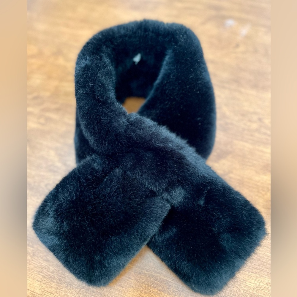 Faux Fur Cross Scarf - Black, Soft